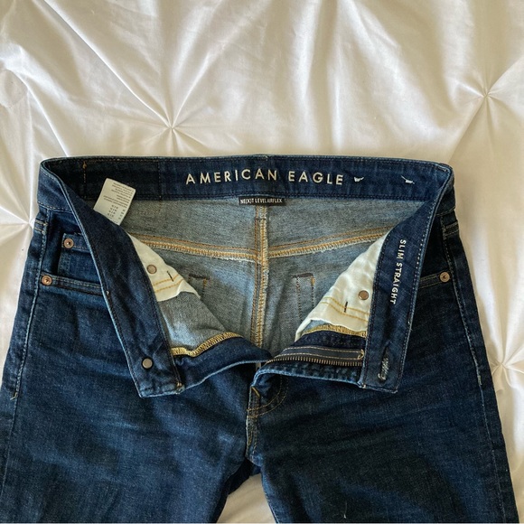 American Eagle 30x34 Slim Straight Next-Level Airflex indigo wash stretch jeans - Picture 2 of 7